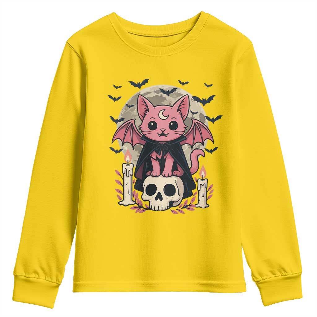 Cute Pastel Goth Vampire Cat Youth Sweatshirt Funny Gothic Halloween Art - Wonder Print Shop