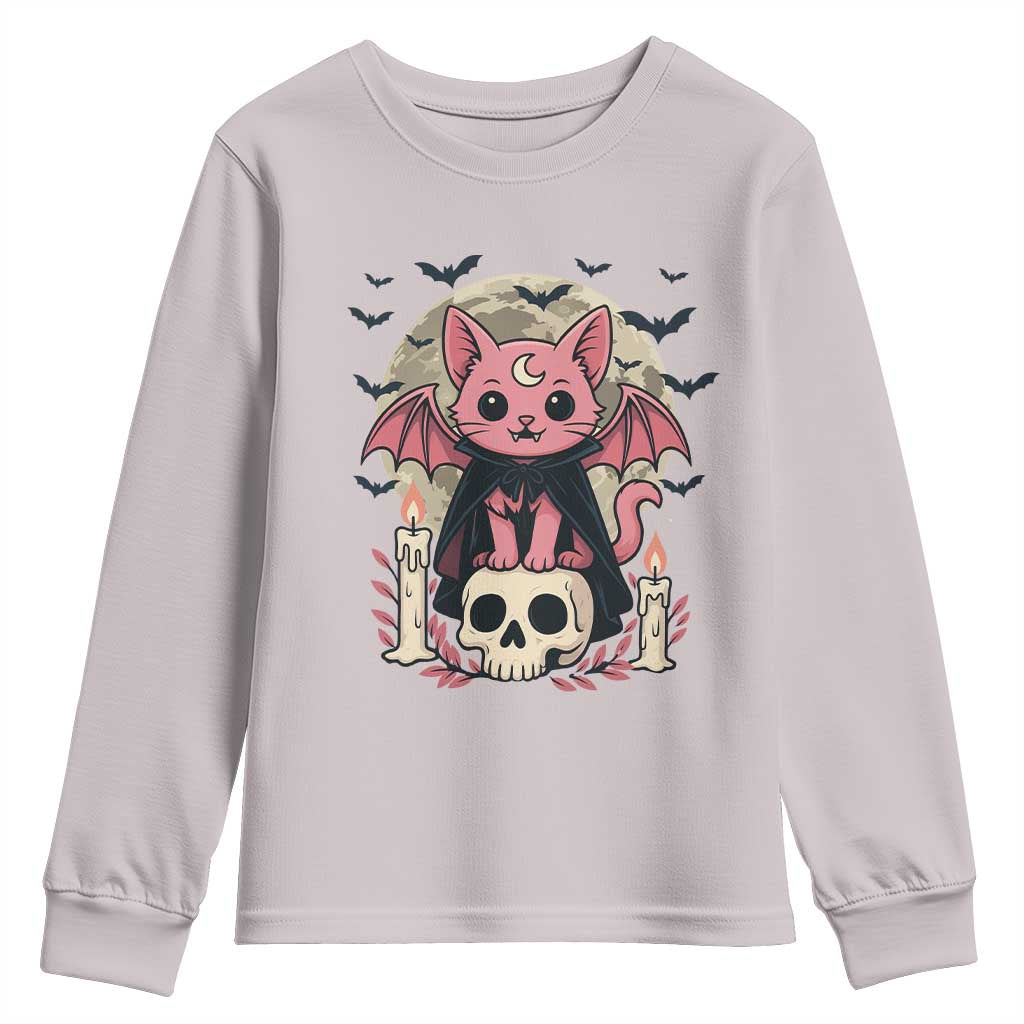 Cute Pastel Goth Vampire Cat Youth Sweatshirt Funny Gothic Halloween Art - Wonder Print Shop