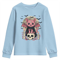 Cute Pastel Goth Vampire Cat Youth Sweatshirt Funny Gothic Halloween Art - Wonder Print Shop