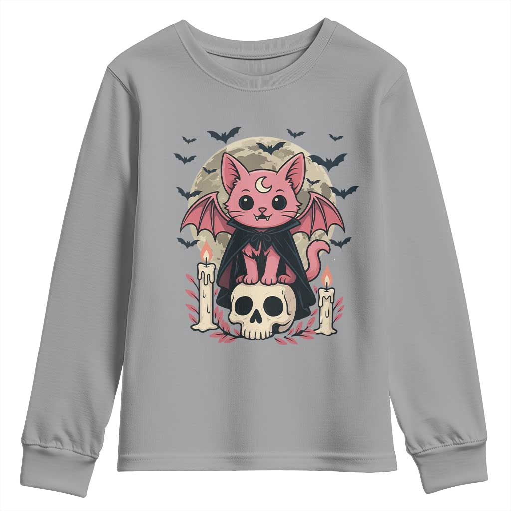 Cute Pastel Goth Vampire Cat Youth Sweatshirt Funny Gothic Halloween Art - Wonder Print Shop