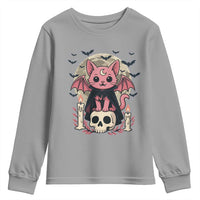 Cute Pastel Goth Vampire Cat Youth Sweatshirt Funny Gothic Halloween Art - Wonder Print Shop