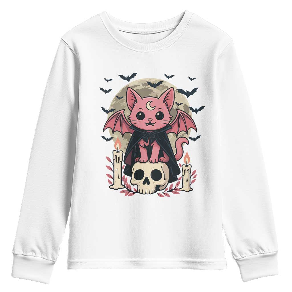 Cute Pastel Goth Vampire Cat Youth Sweatshirt Funny Gothic Halloween Art - Wonder Print Shop