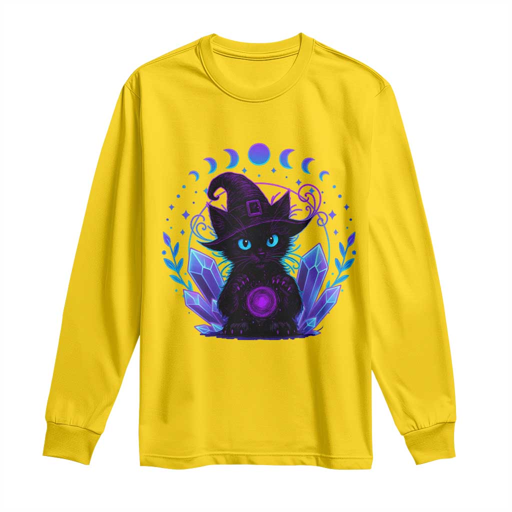 Witchy Black Cat Long Sleeve Shirt Funny Spellcasting Pastel Goth Aesthetic - Wonder Print Shop