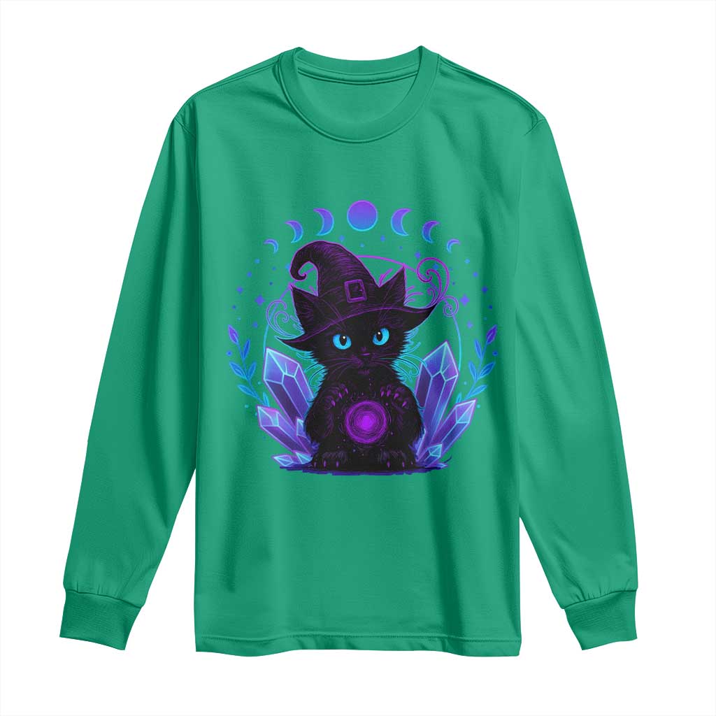 Witchy Black Cat Long Sleeve Shirt Funny Spellcasting Pastel Goth Aesthetic - Wonder Print Shop