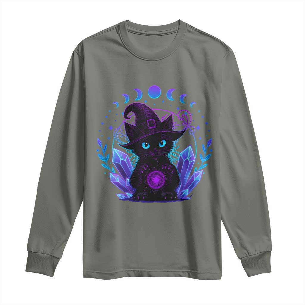 Witchy Black Cat Long Sleeve Shirt Funny Spellcasting Pastel Goth Aesthetic - Wonder Print Shop