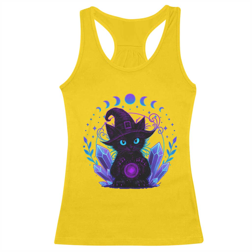 Witchy Black Cat Racerback Tank Top Funny Spellcasting Pastel Goth Aesthetic - Wonder Print Shop