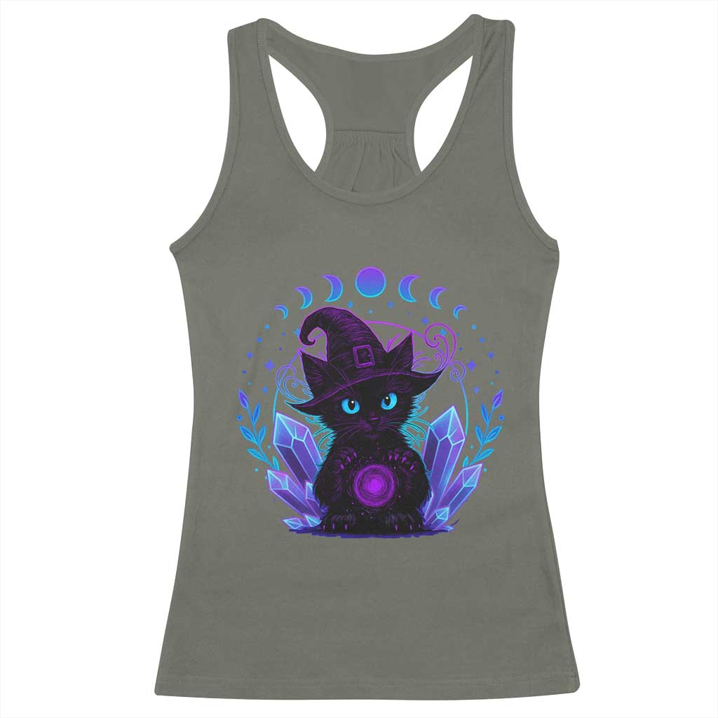 Witchy Black Cat Racerback Tank Top Funny Spellcasting Pastel Goth Aesthetic - Wonder Print Shop