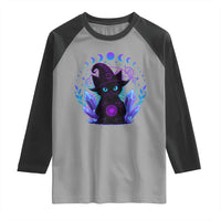 Witchy Black Cat Raglan Shirt Funny Spellcasting Pastel Goth Aesthetic - Wonder Print Shop