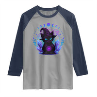 Witchy Black Cat Raglan Shirt Funny Spellcasting Pastel Goth Aesthetic - Wonder Print Shop