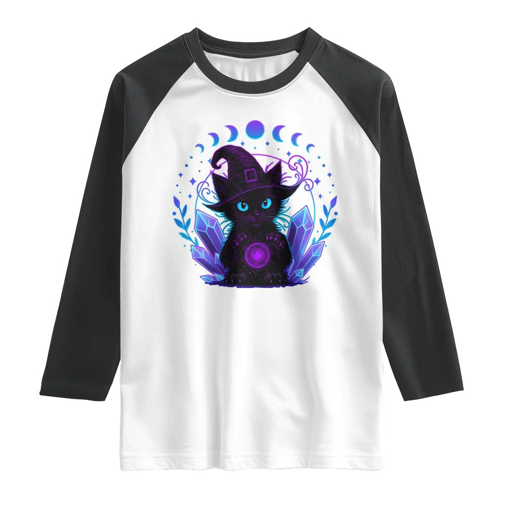 Witchy Black Cat Raglan Shirt Funny Spellcasting Pastel Goth Aesthetic - Wonder Print Shop