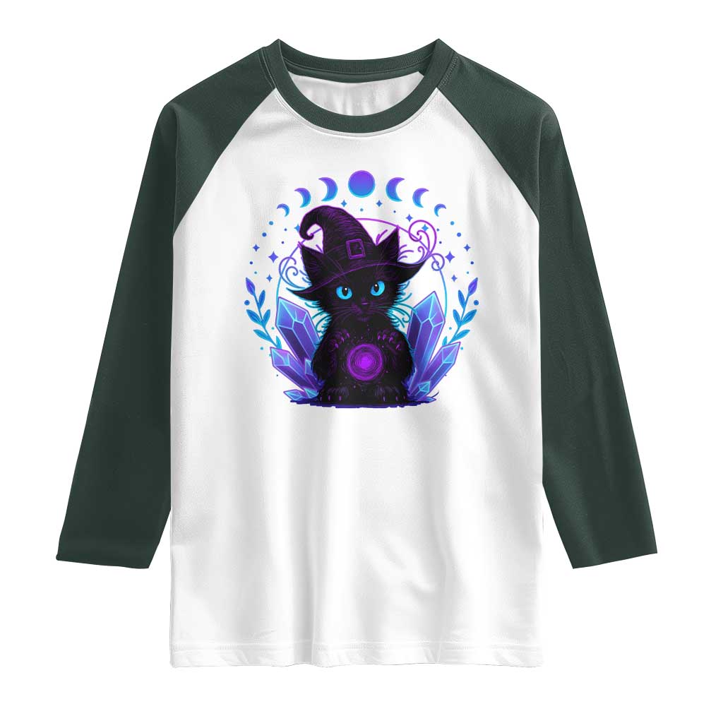 Witchy Black Cat Raglan Shirt Funny Spellcasting Pastel Goth Aesthetic - Wonder Print Shop