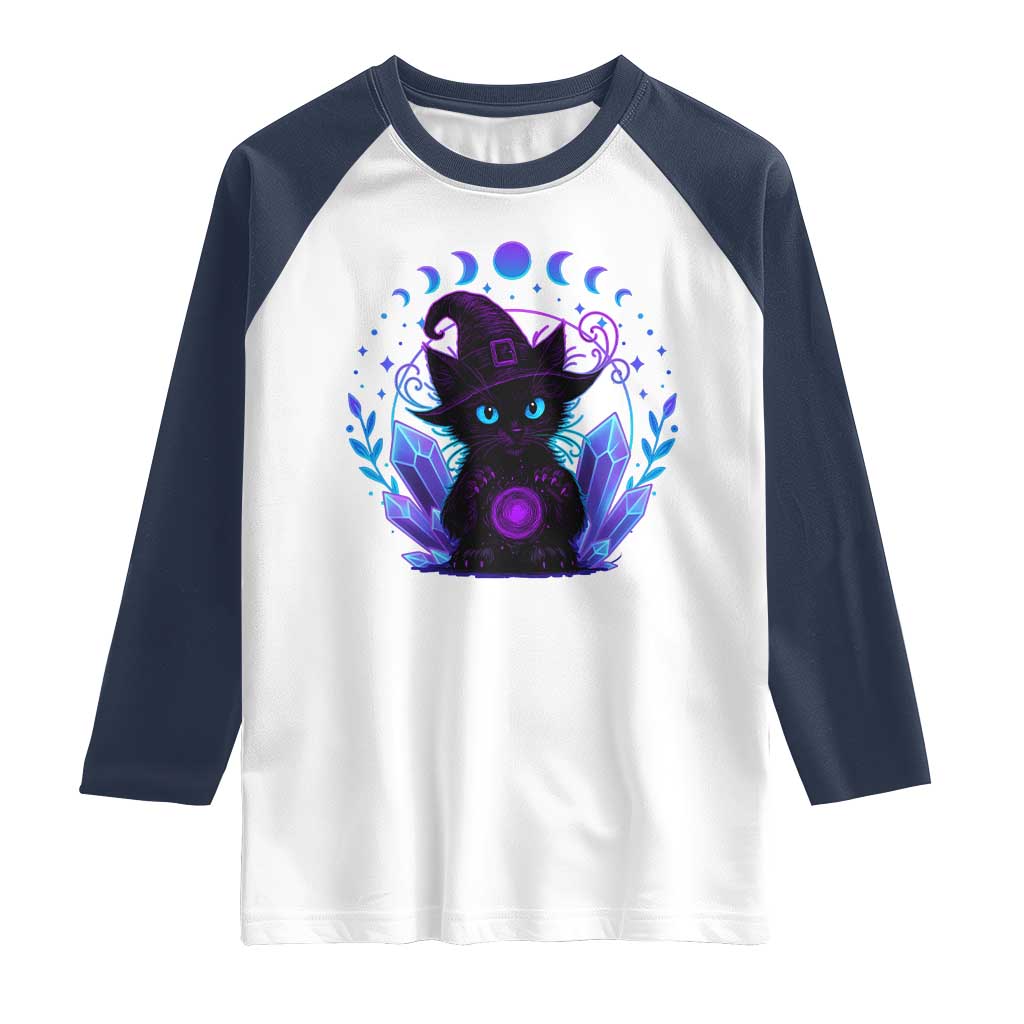 Witchy Black Cat Raglan Shirt Funny Spellcasting Pastel Goth Aesthetic - Wonder Print Shop