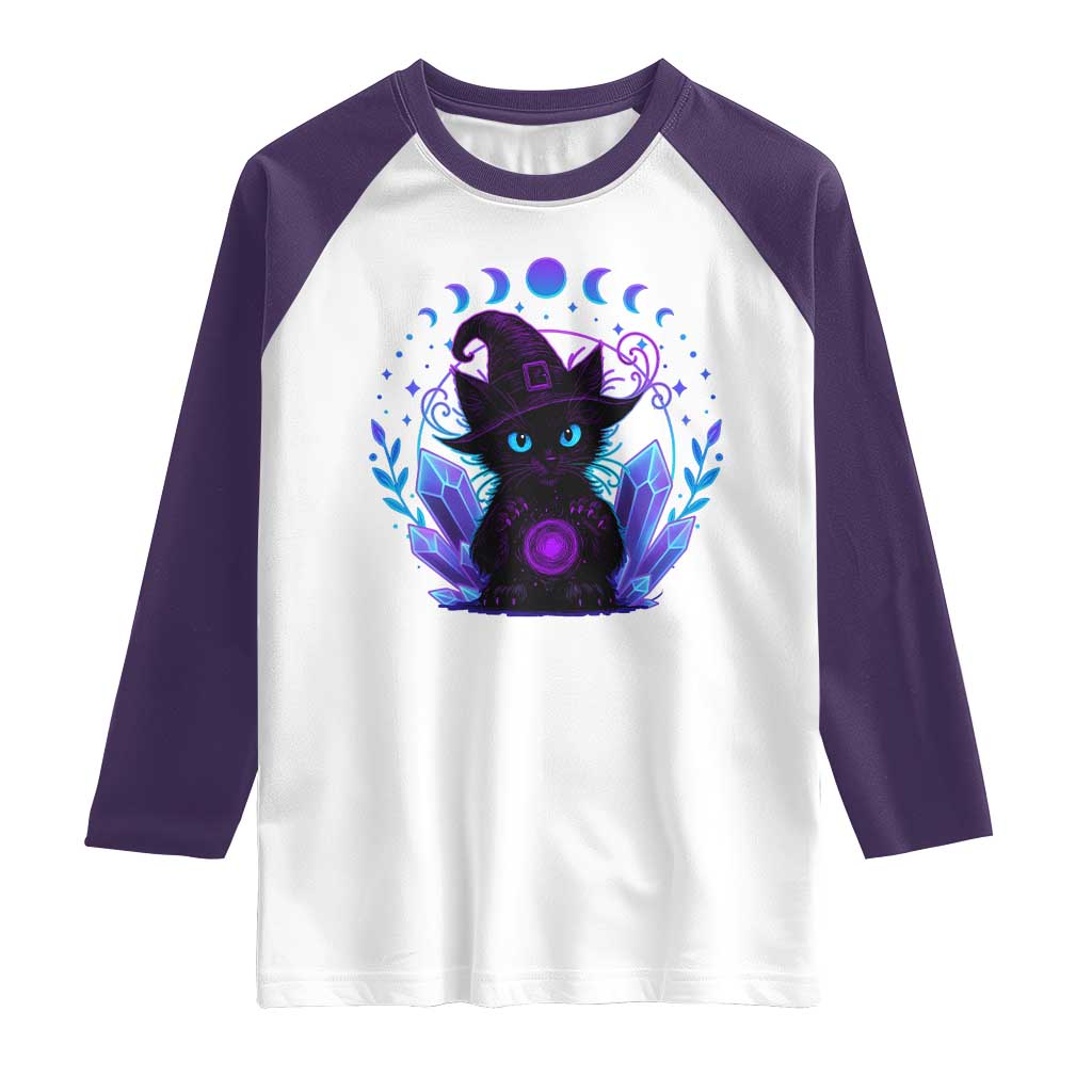 Witchy Black Cat Raglan Shirt Funny Spellcasting Pastel Goth Aesthetic - Wonder Print Shop