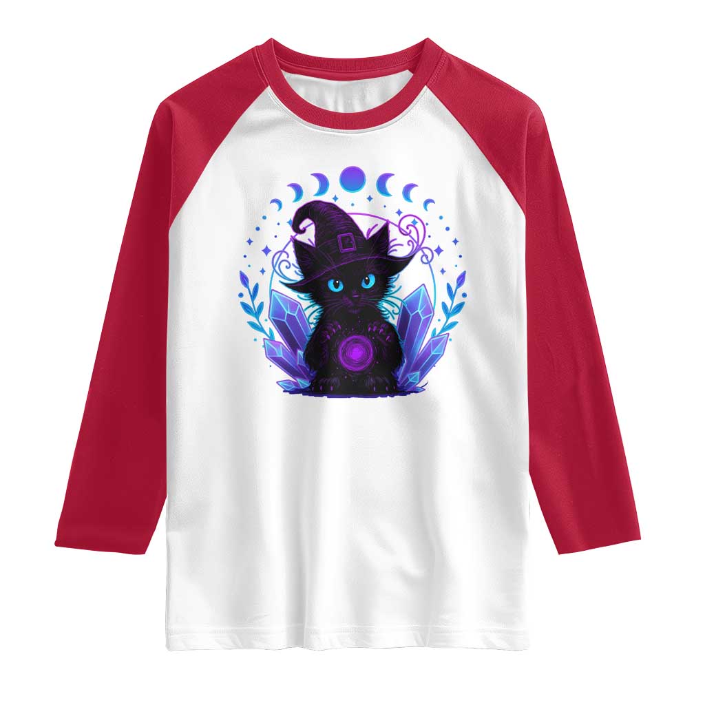 Witchy Black Cat Raglan Shirt Funny Spellcasting Pastel Goth Aesthetic - Wonder Print Shop