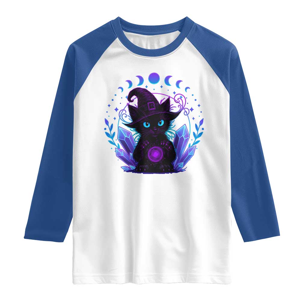 Witchy Black Cat Raglan Shirt Funny Spellcasting Pastel Goth Aesthetic - Wonder Print Shop
