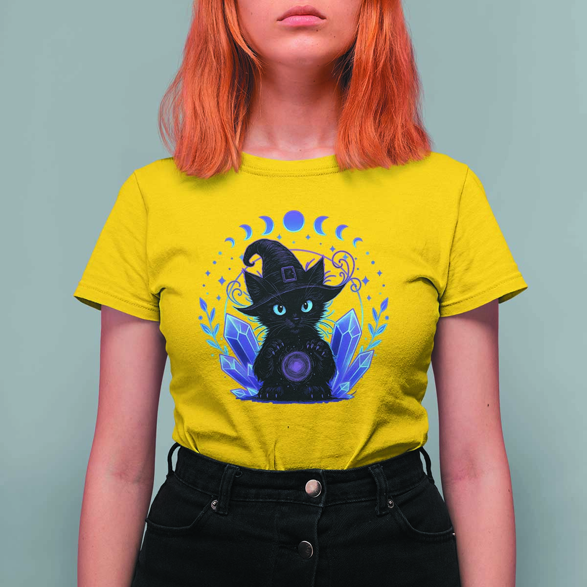 Witchy Black Cat T Shirt For Women Funny Spellcasting Pastel Goth Aesthetic - Wonder Print Shop