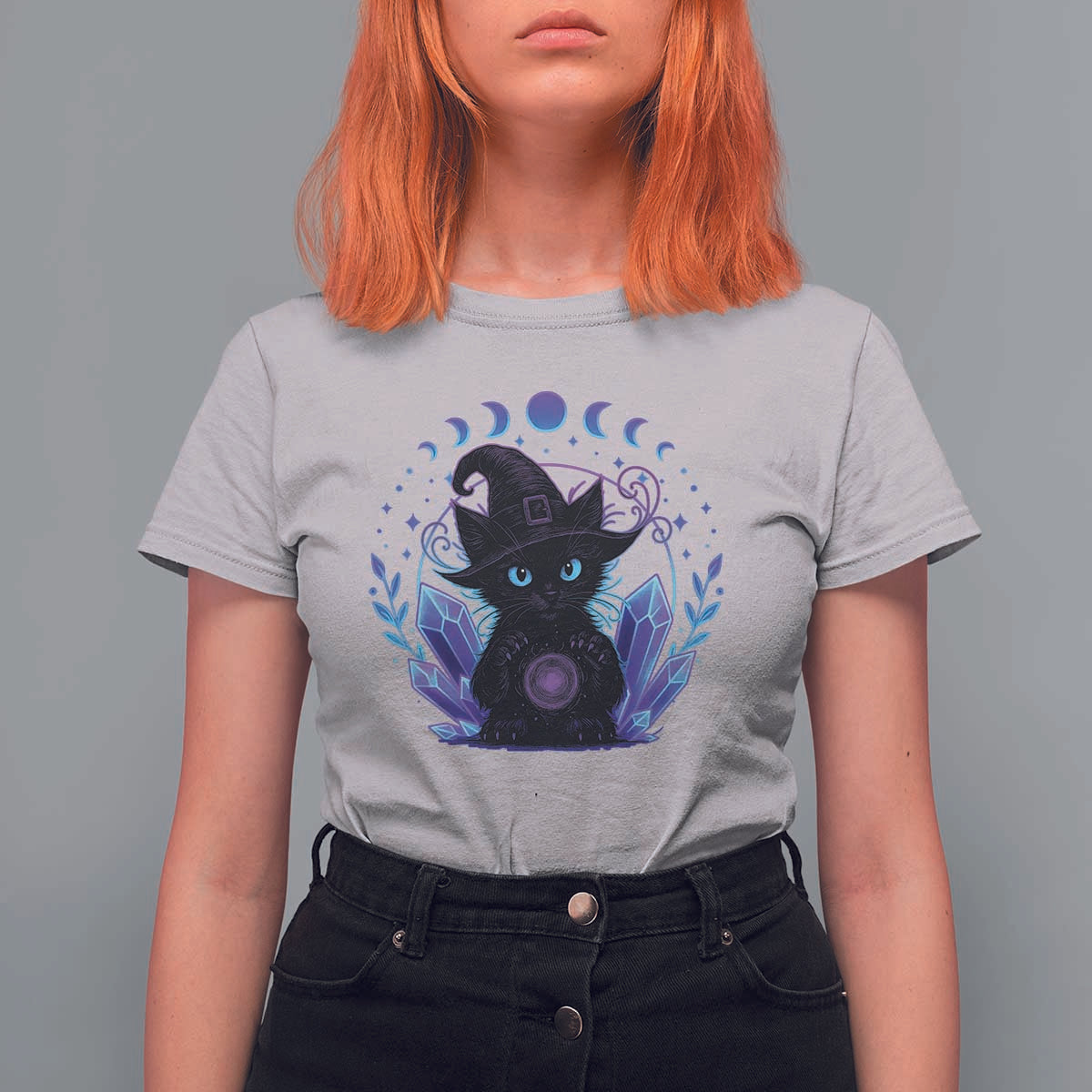 Witchy Black Cat T Shirt For Women Funny Spellcasting Pastel Goth Aesthetic - Wonder Print Shop