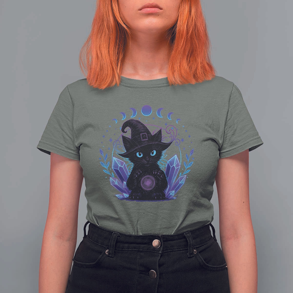 Witchy Black Cat T Shirt For Women Funny Spellcasting Pastel Goth Aesthetic - Wonder Print Shop