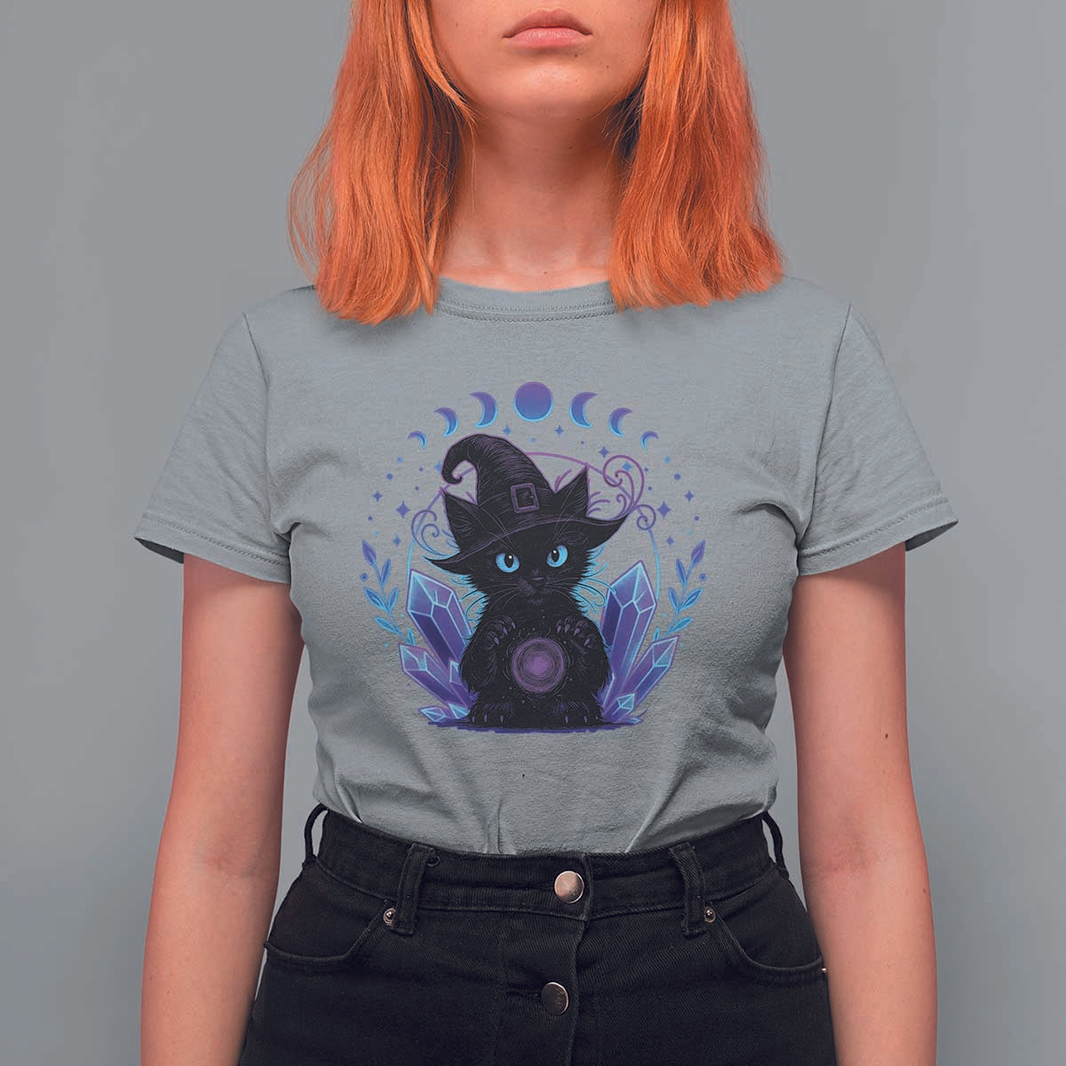 Witchy Black Cat T Shirt For Women Funny Spellcasting Pastel Goth Aesthetic - Wonder Print Shop