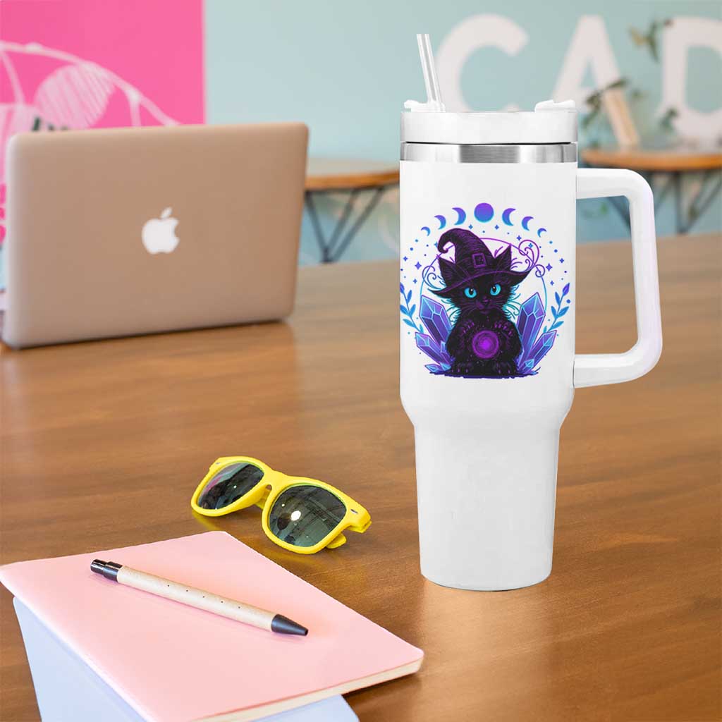 Witchy Black Cat Tumbler With Handle Funny Spellcasting Pastel Goth Aesthetic