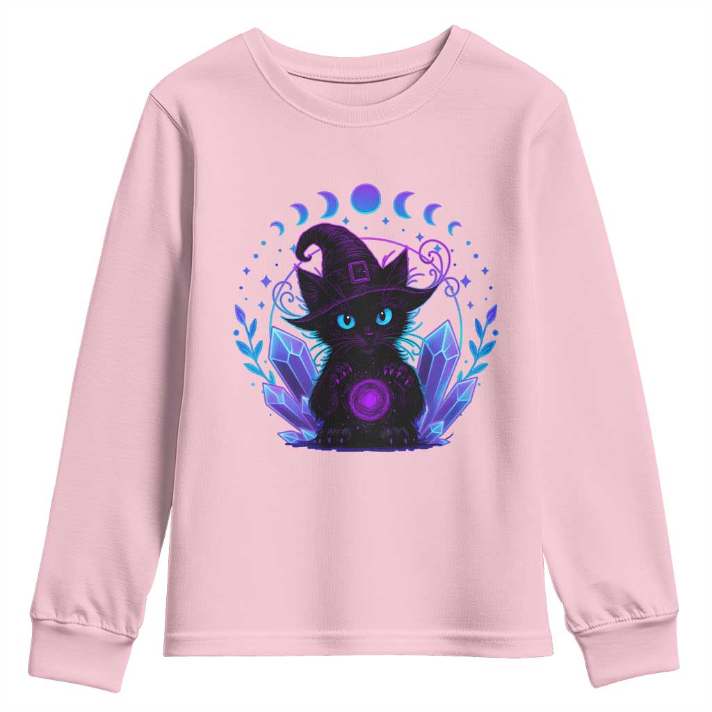 Witchy Black Cat Youth Sweatshirt Funny Spellcasting Pastel Goth Aesthetic - Wonder Print Shop