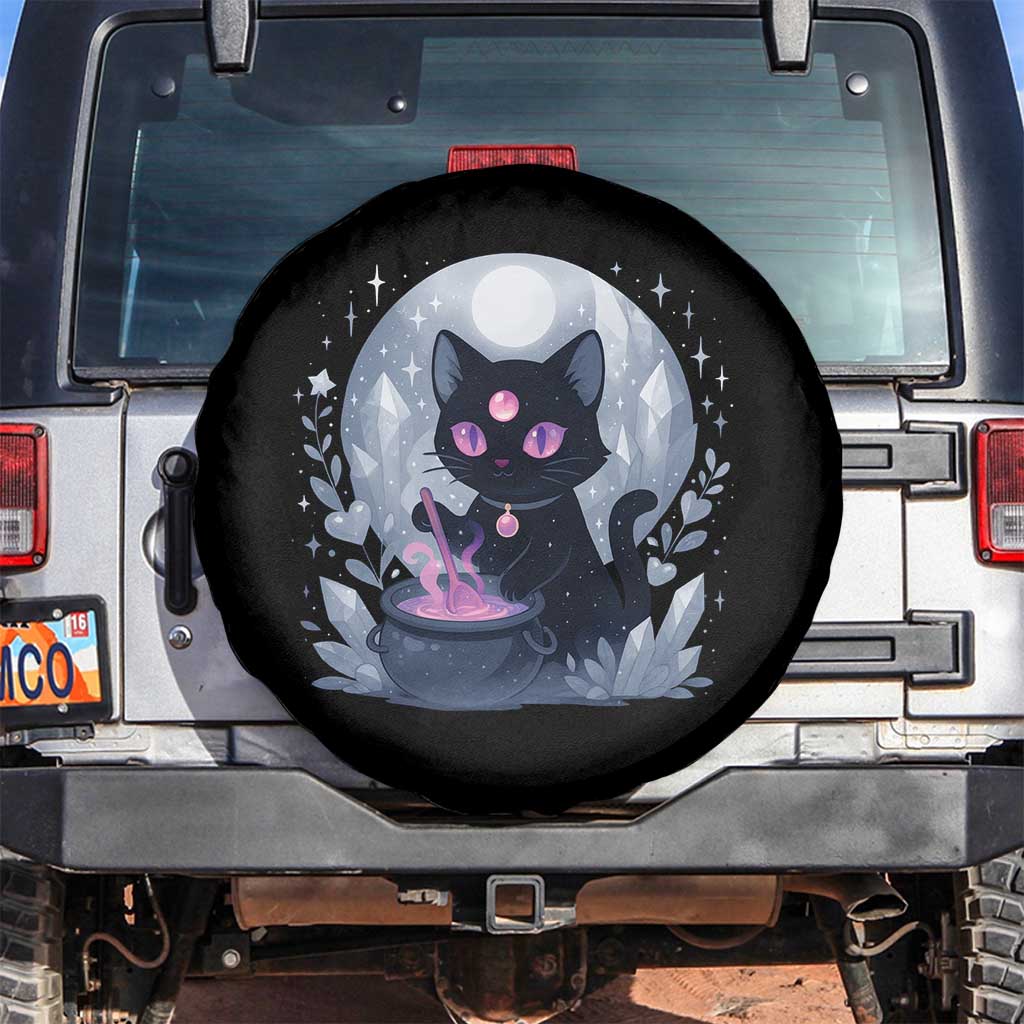 Witchy Black Cat Spare Tire Cover Brewing Magic Funny Pastel Goth Art - Wonder Print Shop