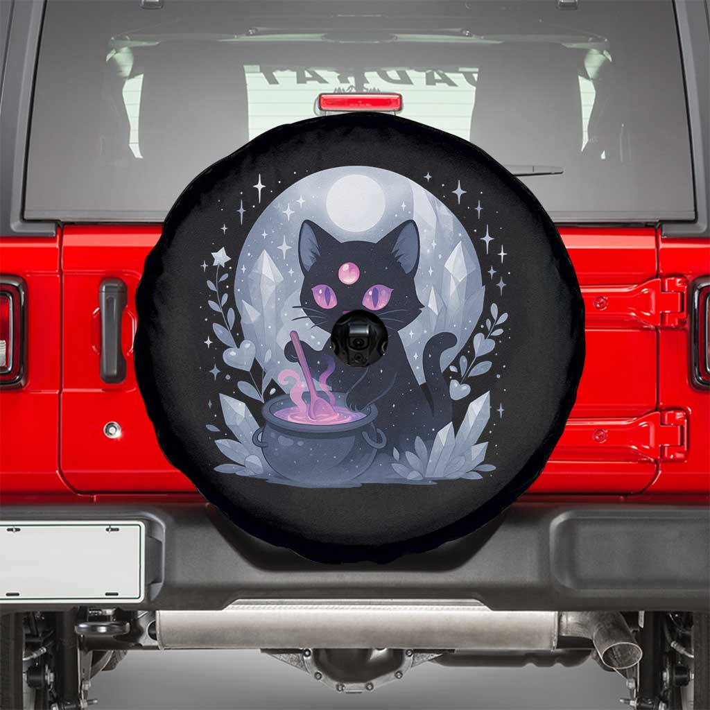 Witchy Black Cat Spare Tire Cover Brewing Magic Funny Pastel Goth Art - Wonder Print Shop