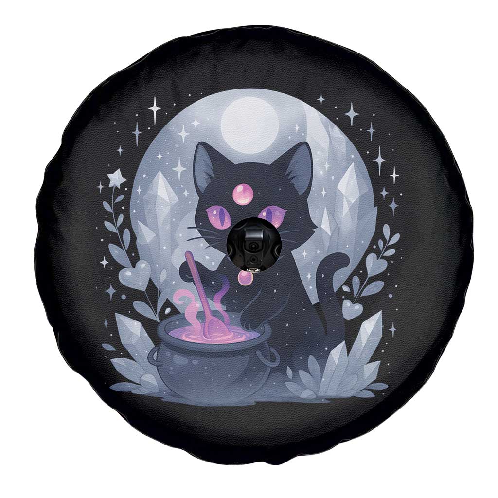 Witchy Black Cat Spare Tire Cover Brewing Magic Funny Pastel Goth Art - Wonder Print Shop