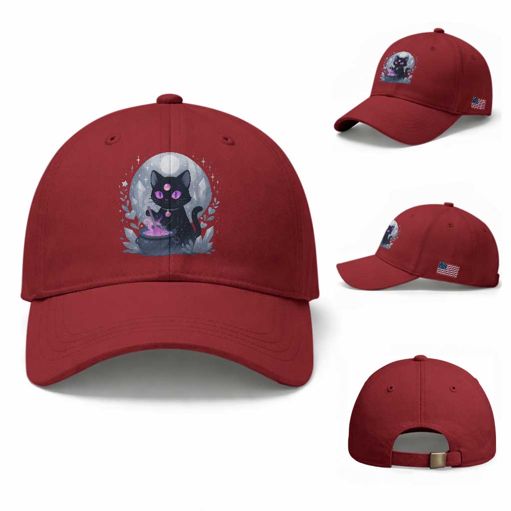 Witchy Black Cat Baseball Cap Brewing Magic Funny Pastel Goth Art