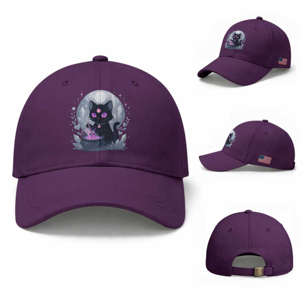 Witchy Black Cat Baseball Cap Brewing Magic Funny Pastel Goth Art