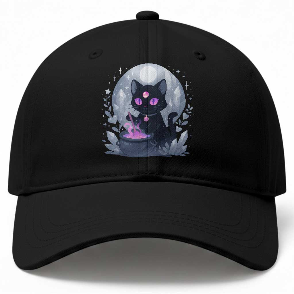 Witchy Black Cat Baseball Cap Brewing Magic Funny Pastel Goth Art