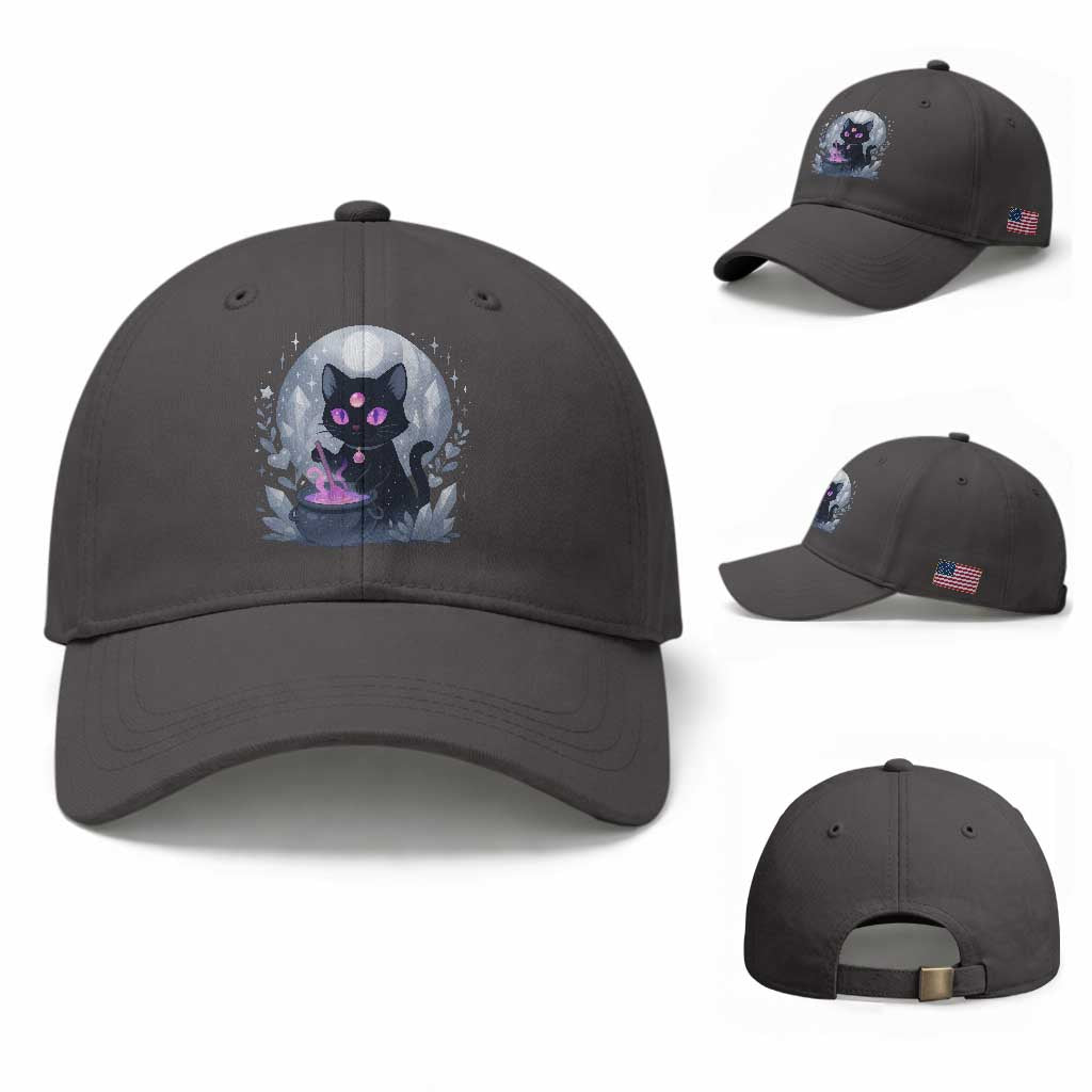 Witchy Black Cat Baseball Cap Brewing Magic Funny Pastel Goth Art