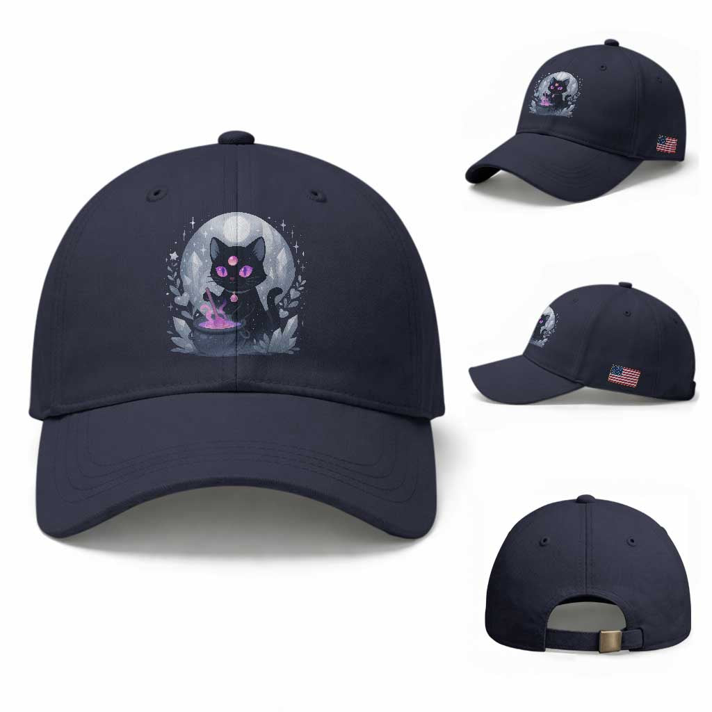 Witchy Black Cat Baseball Cap Brewing Magic Funny Pastel Goth Art