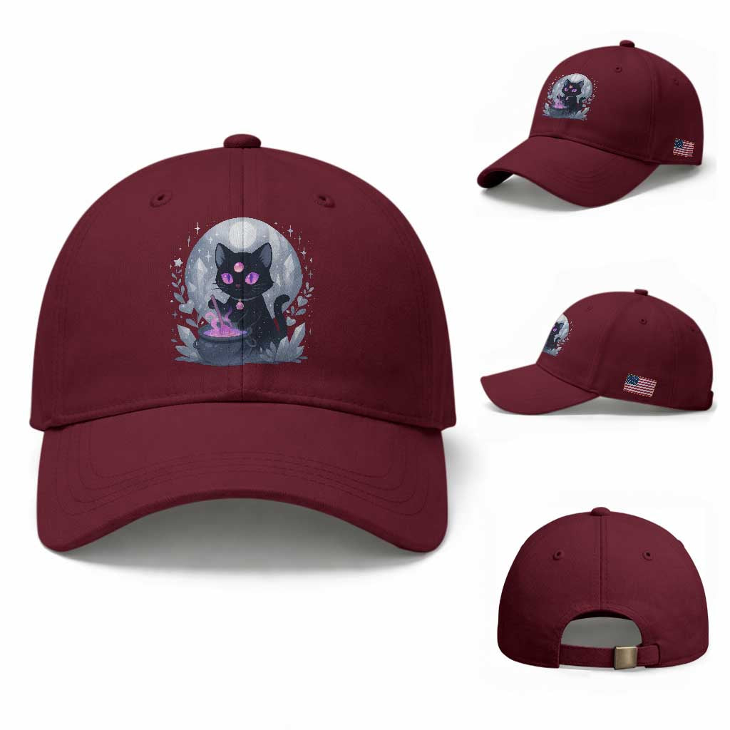 Witchy Black Cat Baseball Cap Brewing Magic Funny Pastel Goth Art