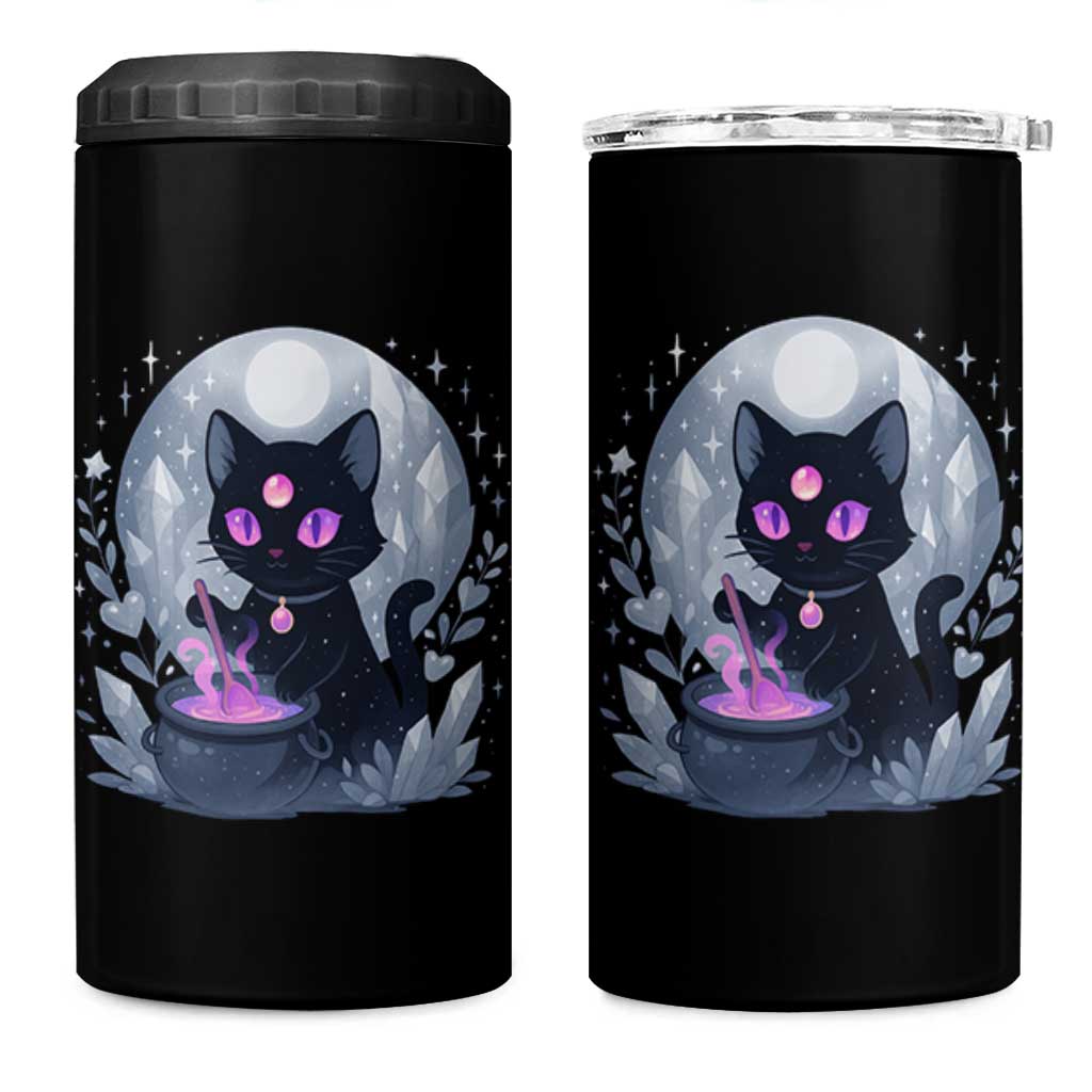 Witchy Black Cat 4 in 1 Can Cooler Tumbler Brewing Magic Funny Pastel Goth Art