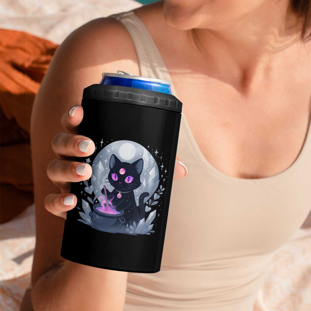 Witchy Black Cat 4 in 1 Can Cooler Tumbler Brewing Magic Funny Pastel Goth Art