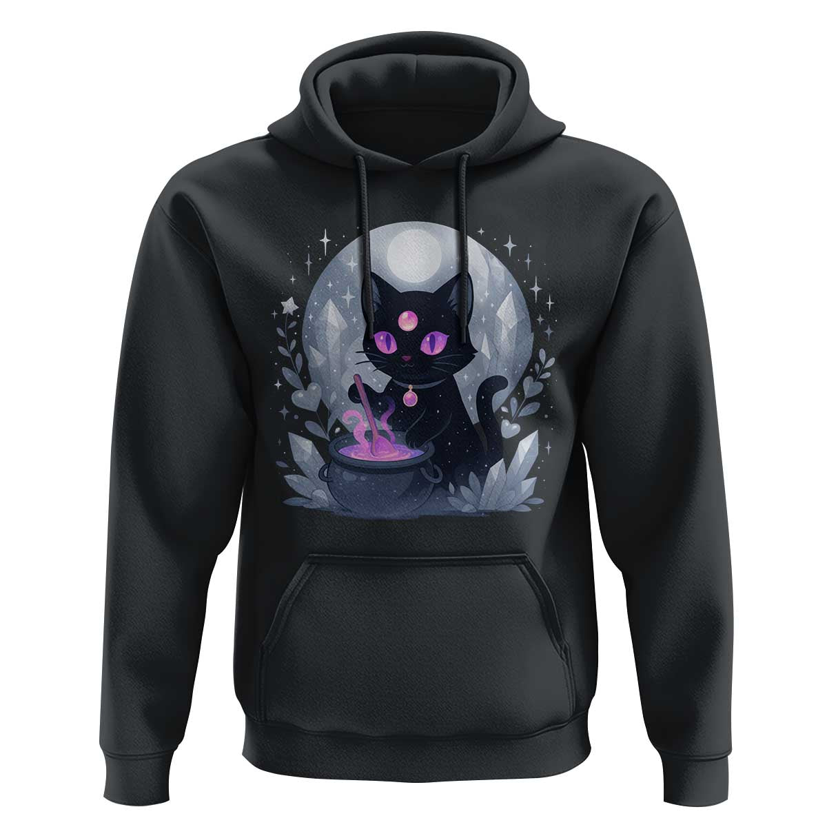 Witchy Black Cat Hoodie Brewing Magic Funny Pastel Goth Art - Wonder Print Shop