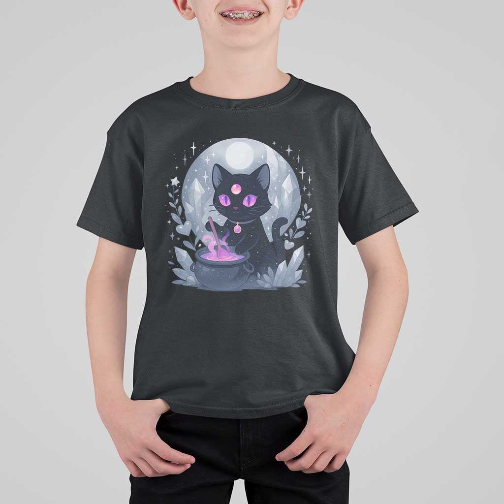 Witchy Black Cat T Shirt For Kid Brewing Magic Funny Pastel Goth Art - Wonder Print Shop