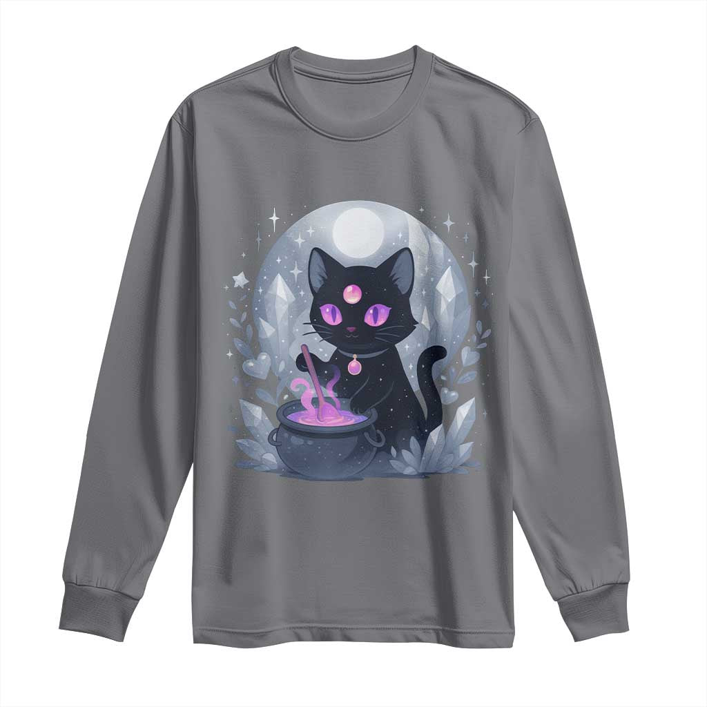 Witchy Black Cat Long Sleeve Shirt Brewing Magic Funny Pastel Goth Art - Wonder Print Shop