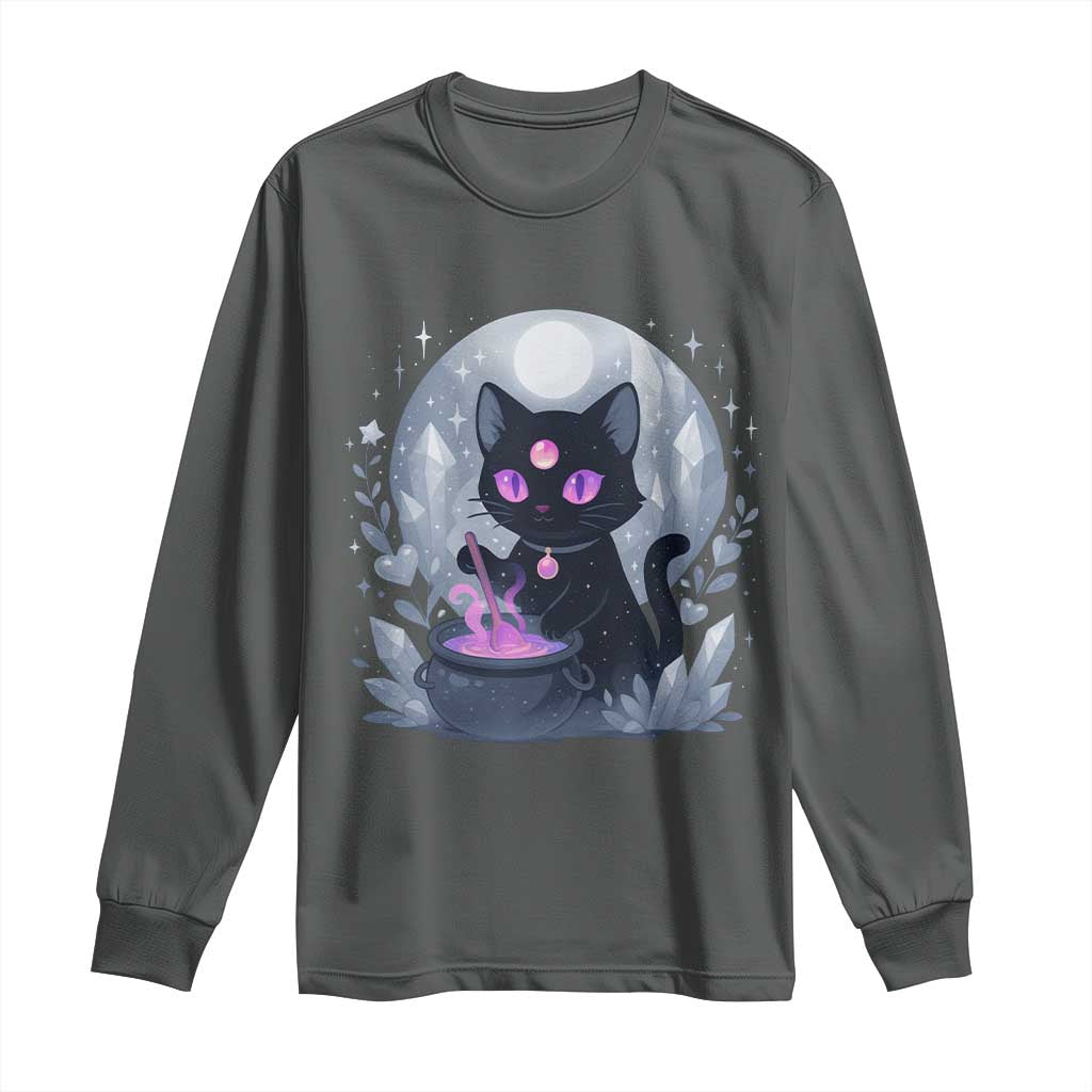 Witchy Black Cat Long Sleeve Shirt Brewing Magic Funny Pastel Goth Art - Wonder Print Shop