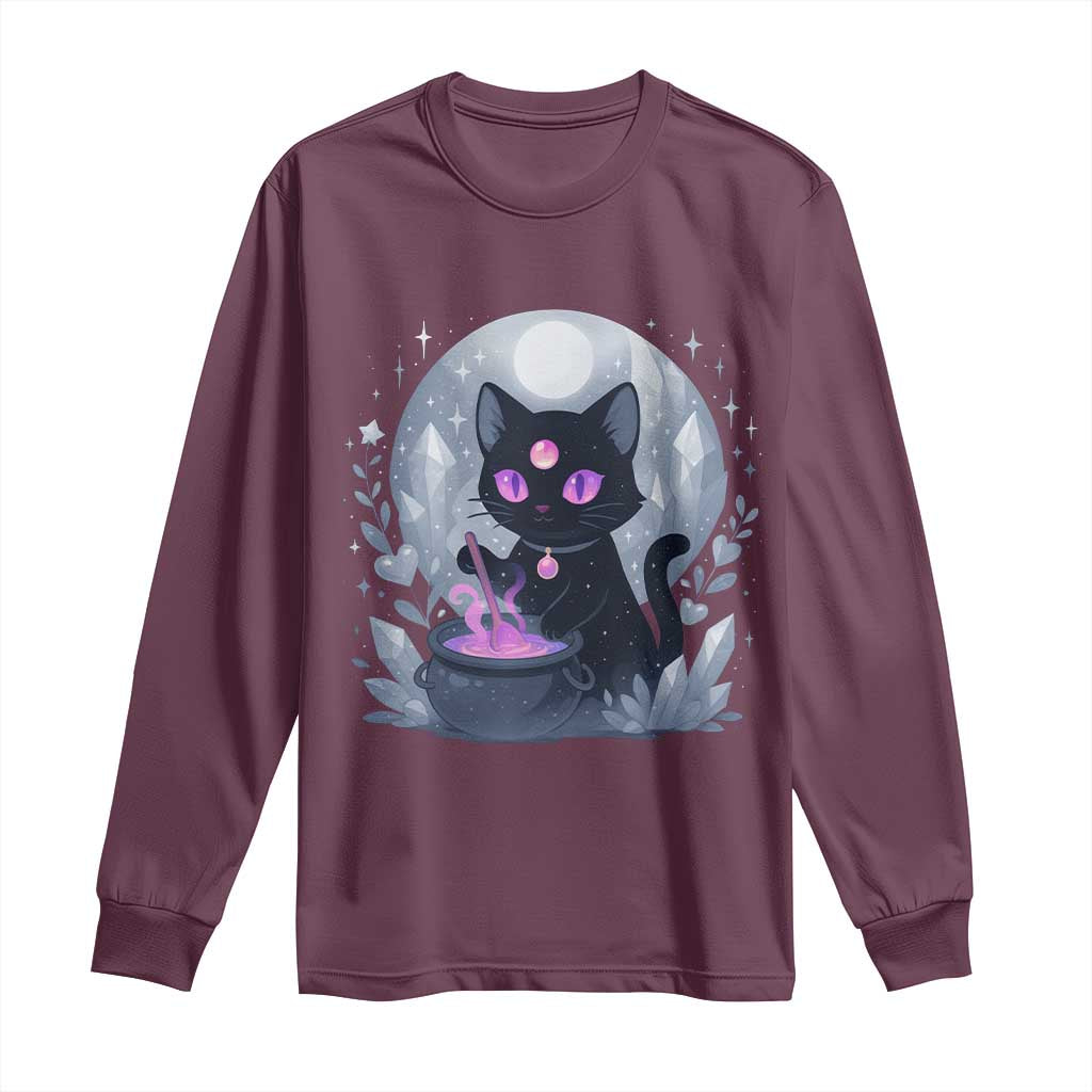 Witchy Black Cat Long Sleeve Shirt Brewing Magic Funny Pastel Goth Art - Wonder Print Shop