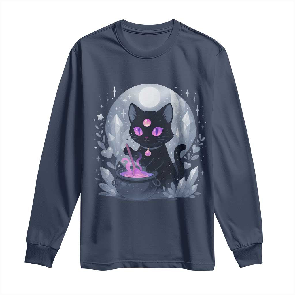 Witchy Black Cat Long Sleeve Shirt Brewing Magic Funny Pastel Goth Art - Wonder Print Shop