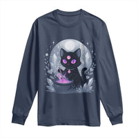 Witchy Black Cat Long Sleeve Shirt Brewing Magic Funny Pastel Goth Art - Wonder Print Shop