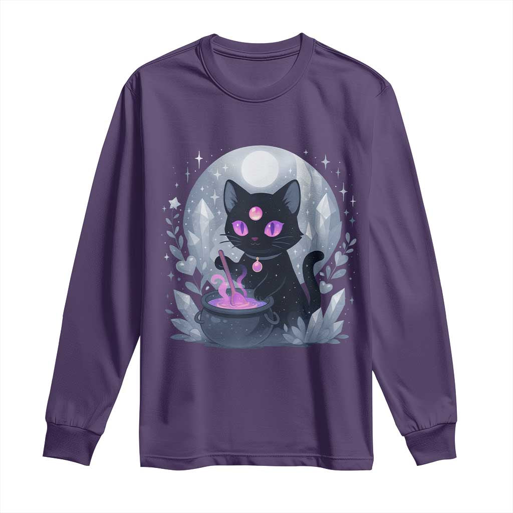 Witchy Black Cat Long Sleeve Shirt Brewing Magic Funny Pastel Goth Art - Wonder Print Shop