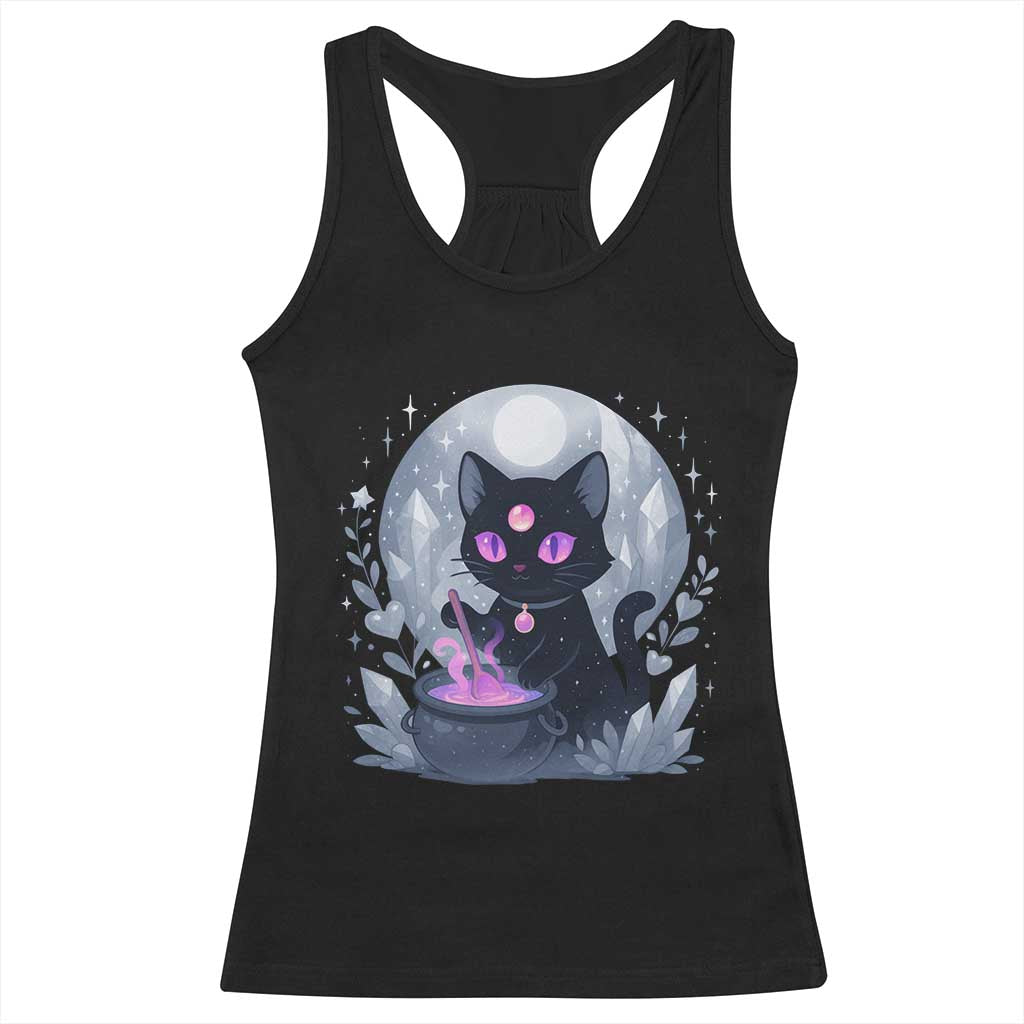 Witchy Black Cat Racerback Tank Top Brewing Magic Funny Pastel Goth Art - Wonder Print Shop