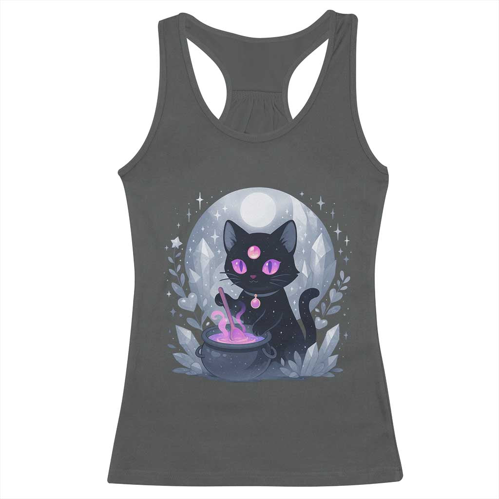 Witchy Black Cat Racerback Tank Top Brewing Magic Funny Pastel Goth Art - Wonder Print Shop