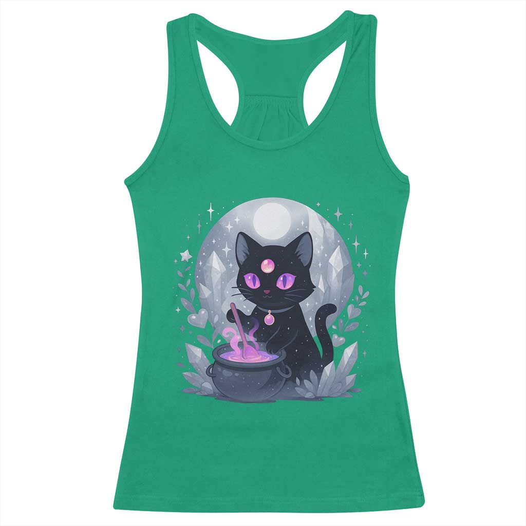 Witchy Black Cat Racerback Tank Top Brewing Magic Funny Pastel Goth Art - Wonder Print Shop