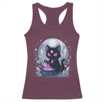 Witchy Black Cat Racerback Tank Top Brewing Magic Funny Pastel Goth Art - Wonder Print Shop