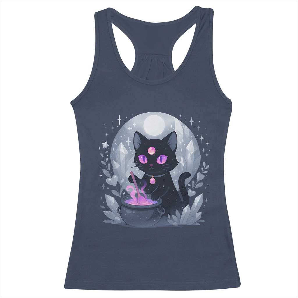 Witchy Black Cat Racerback Tank Top Brewing Magic Funny Pastel Goth Art - Wonder Print Shop