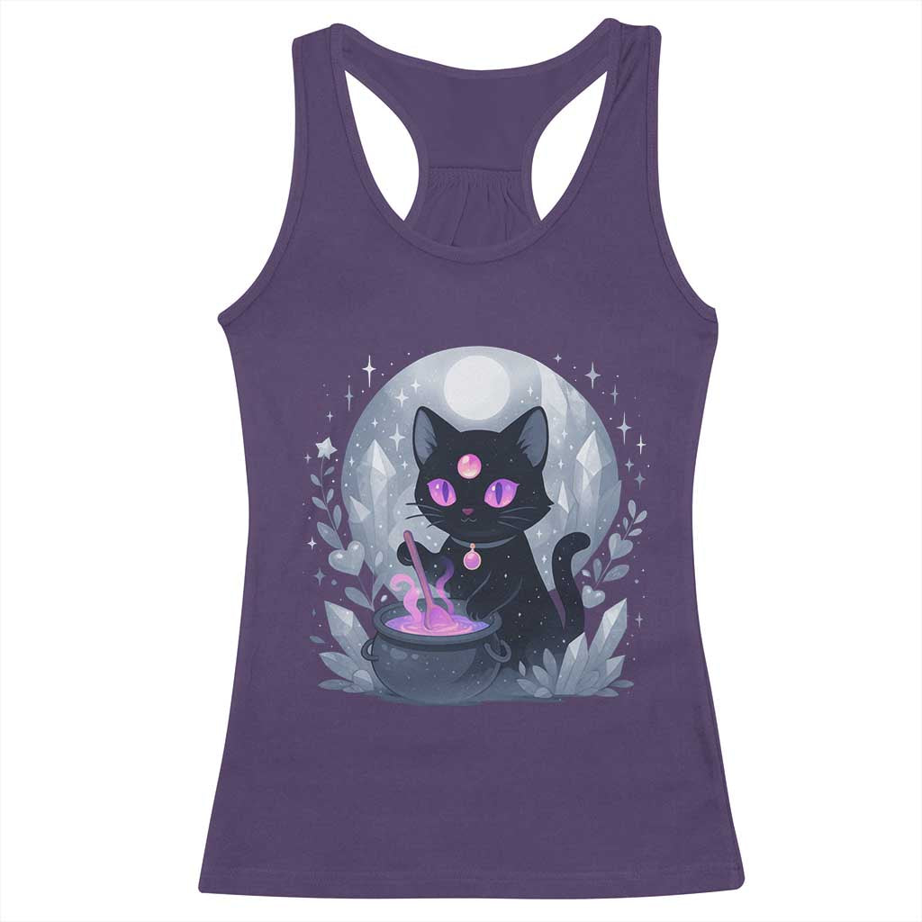 Witchy Black Cat Racerback Tank Top Brewing Magic Funny Pastel Goth Art - Wonder Print Shop